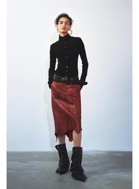 LUCENCY 24秋冬原创设计感植绒三色高领细扣褶皱上衣衬衫