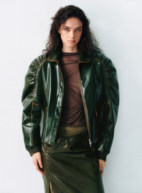 LUCENCY AW25 短款变色皮夹克皮毛里保暖个性潮酷外套