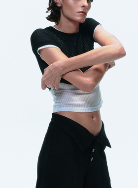 LUCENCY 25春夏小个子显瘦基本款坑条修身打底短袖T恤