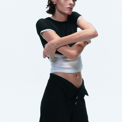 LUCENCY 25春夏小个子显瘦基本款坑条修身打底短袖T恤