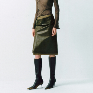 时尚 假两件半裙环保皮革拼接 气质通勤百搭半身裙 AW25 LUCENCY