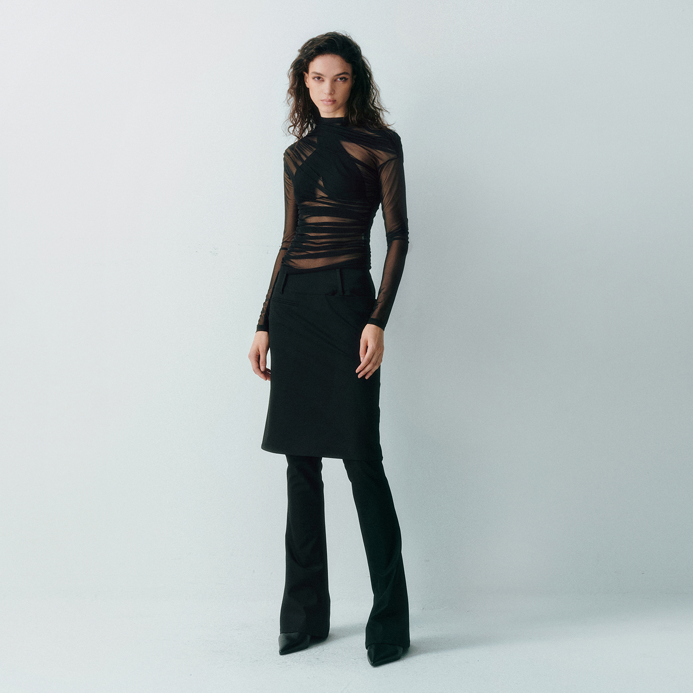 LUCENCY25AW 假两件裙裤 修身微喇裤女秋冬简约通勤显瘦休闲裤子