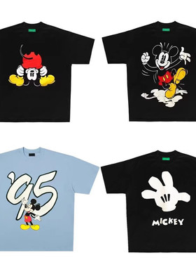 国潮VINTAGE卡通古着米奇小领口纯棉复古宽松短袖T恤