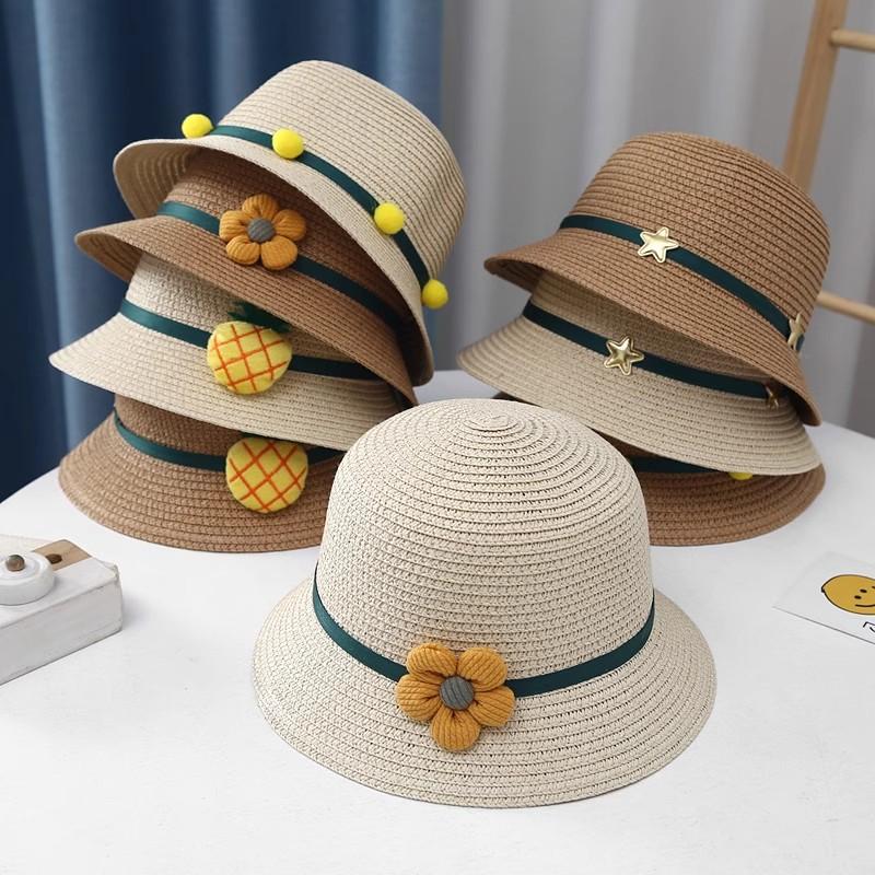 儿童帽子夏透气遮阳草帽男女童渔夫帽防晒太阳帽大帽檐草编沙滩帽