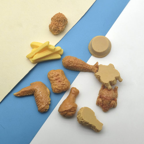 迷你仿真炸鸡汉堡薯条树脂饰品