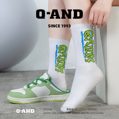 Q-AND奇安达情侣袜子潮流嘻哈街头学院风休闲百搭运动袜中筒长筒