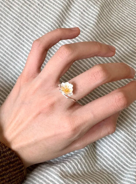 新中式海棠花开口戒指女国风精致清冷感气质食指戒配饰开口指环