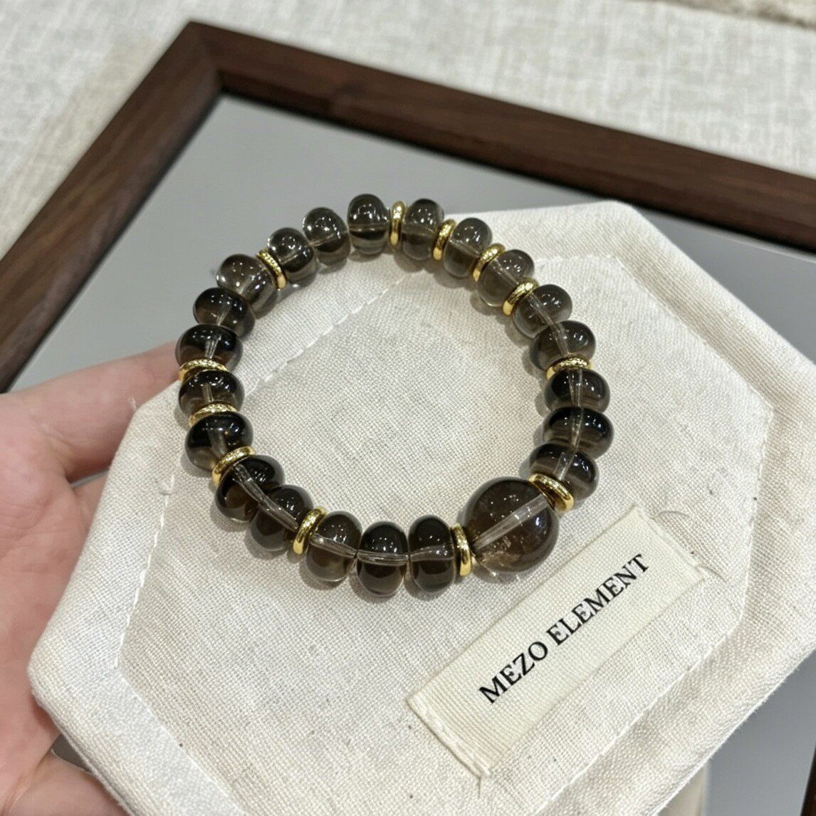 天然茶晶算盘珠手串简约秋冬高级感烟晶扁珠水晶手链送礼物手饰