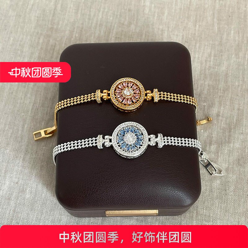 设计感可旋转锆石罗盘表带手链女小众个性时尚潮流通勤手环手饰