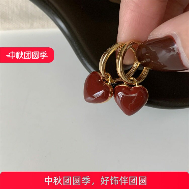 两戴法式复古滴油爱心耳钉女韩国个性简约百搭气质时尚耳环耳饰