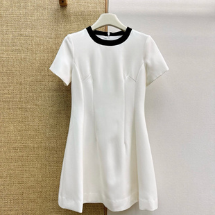 春夏新品 撞色边蝴蝶结连衣裙 小A字剪裁版