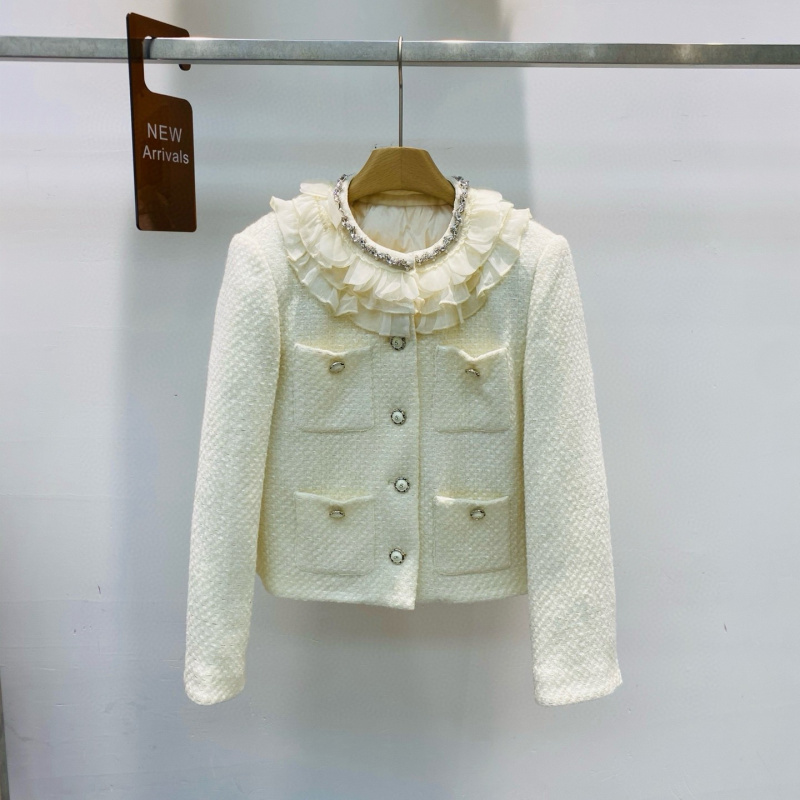 法式荷叶边设计羽绒内胆短款气质外套