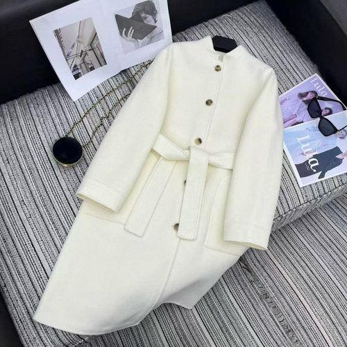 双排扣翻领双面羊毛呢长款大衣外套