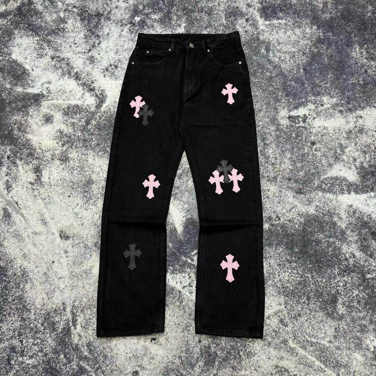 thumbnail for Zhigu American trendy brand jeans for men and women 2025 new small straight leg high-end casual cross stitched trousers