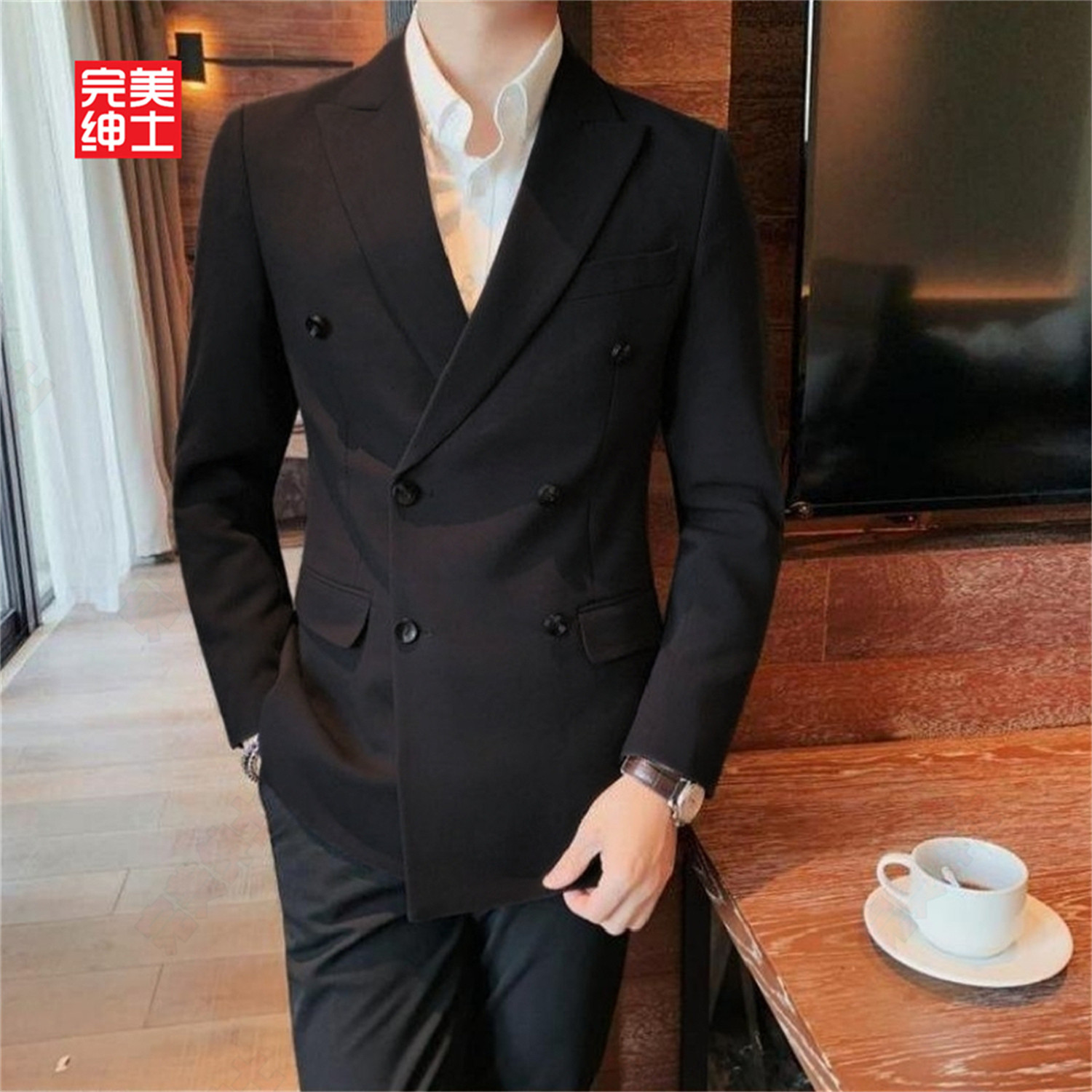 双排扣戗驳领西装男款高级感胖子穿大码结婚礼服男士西服套装高档