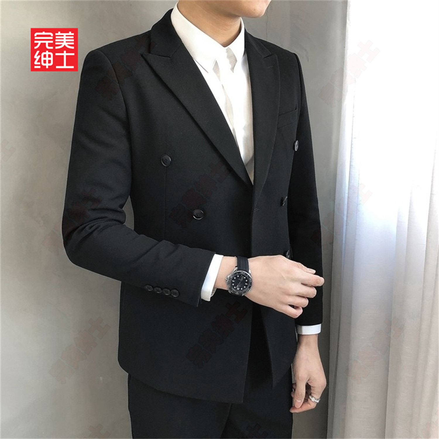 双排扣戗驳领西装男款高级感胖子穿大码结婚礼服男士西服套装高档