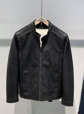 2026春季男士黑色立领皮衣修身休闲机车皮夹克青年帅气PU皮外套男