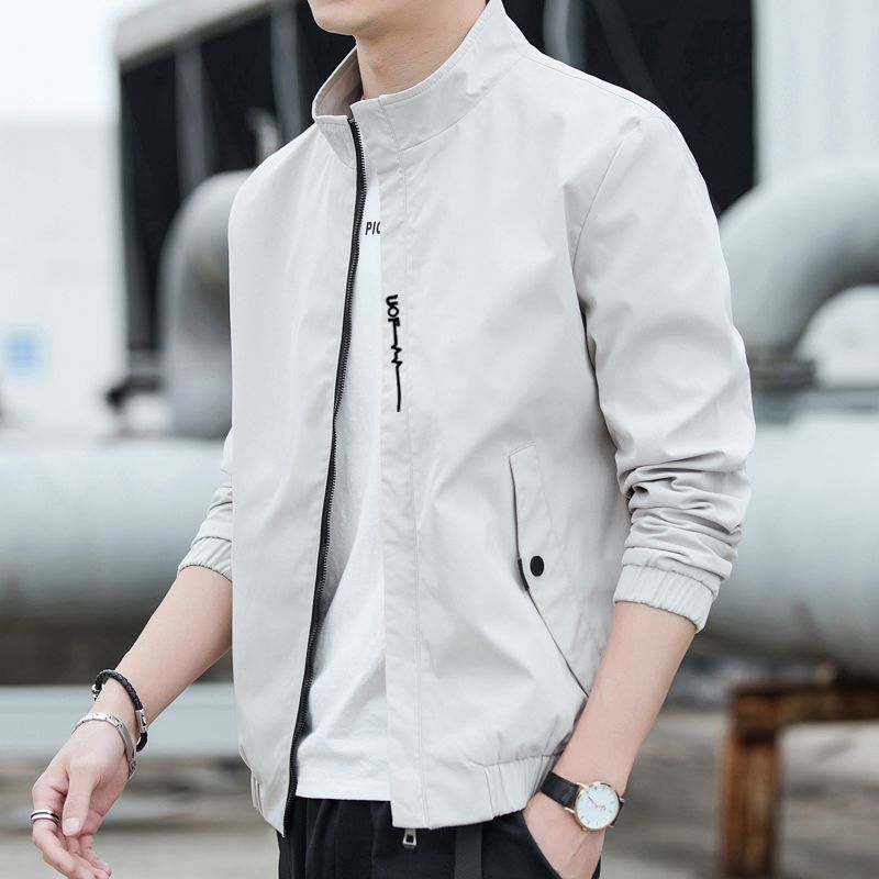 2020新款秋装韩版潮流休闲帅气男士潮牌纯色刺绣外套百搭夹克男装