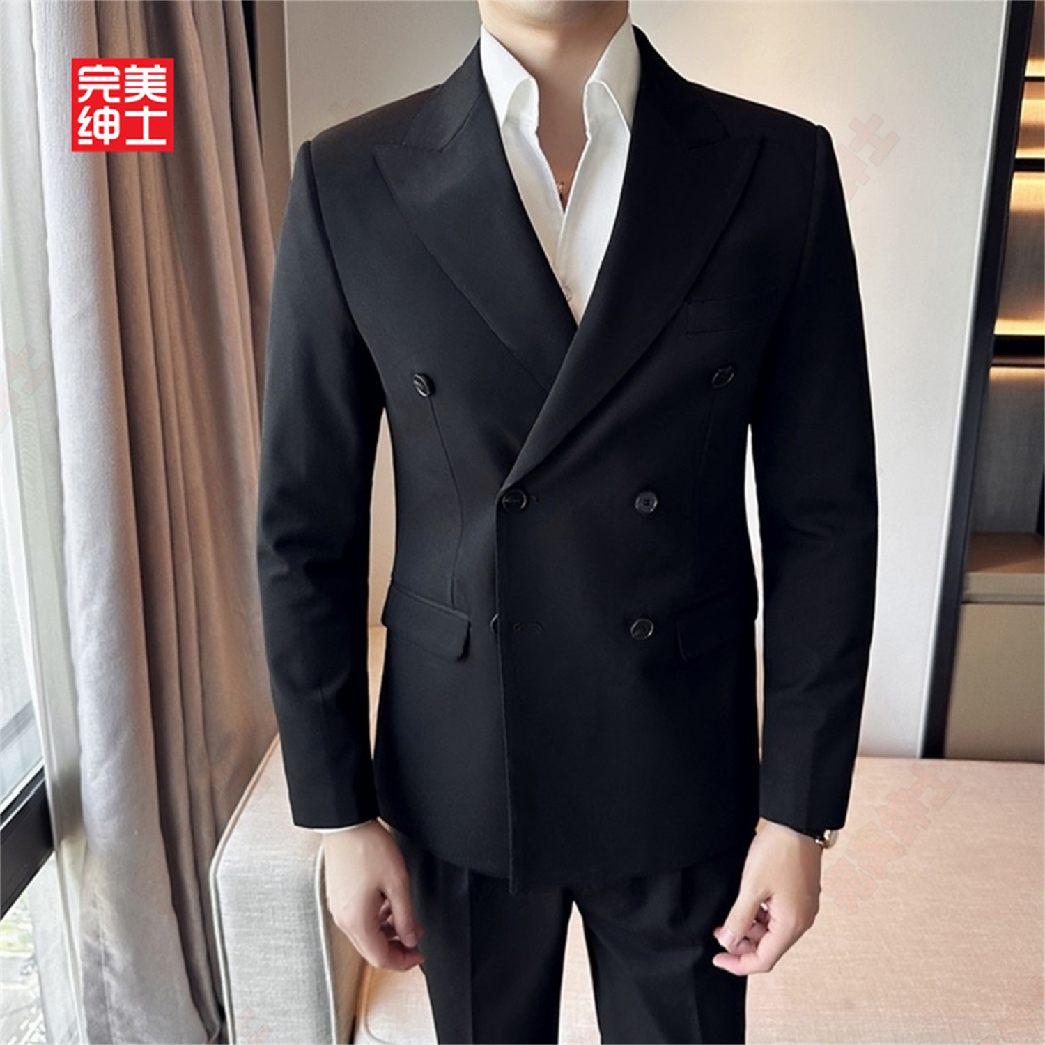 双排扣戗驳领西装男款高级感胖子穿大码结婚礼服男士西服套装高档