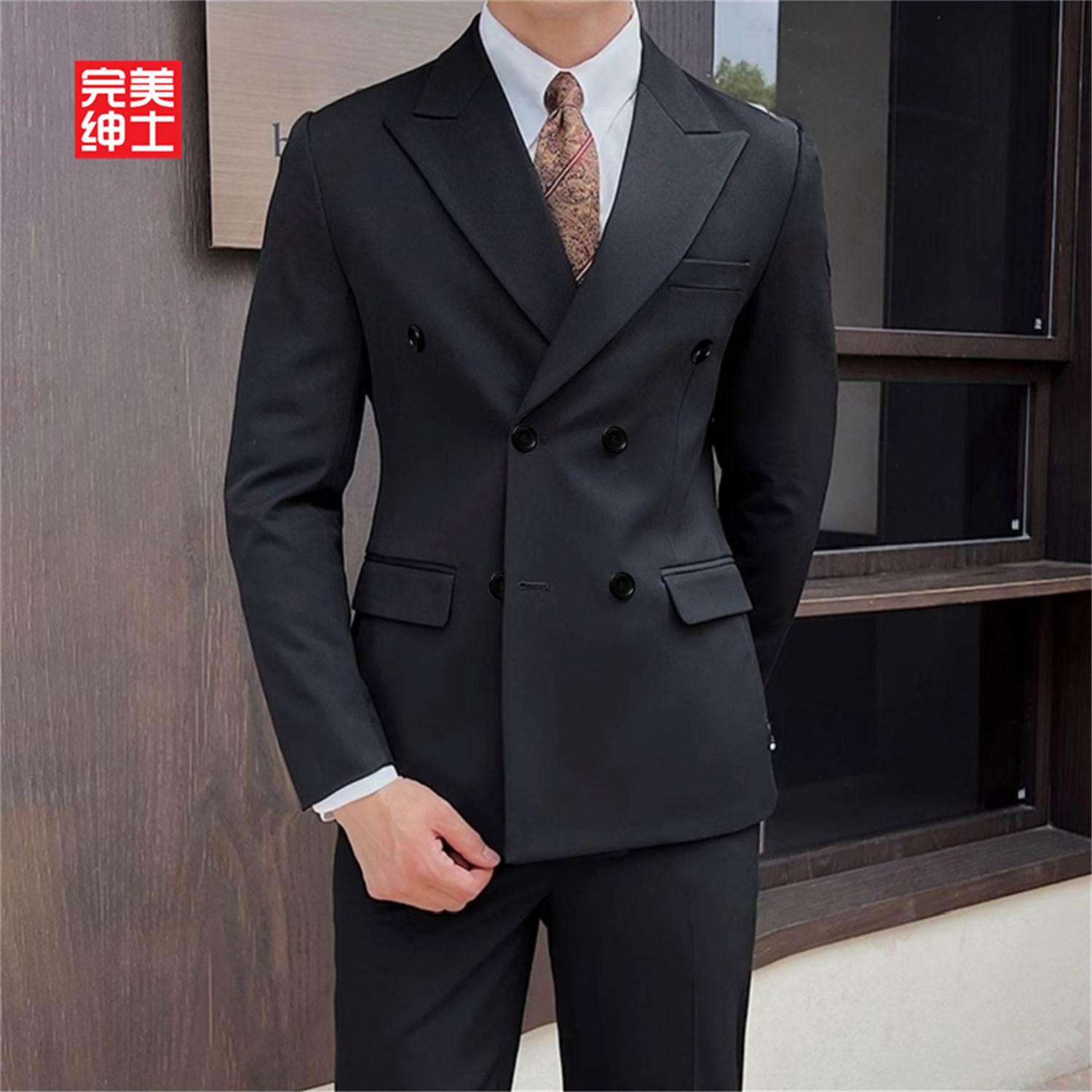 双排扣戗驳领西装男款高级感胖子穿大码结婚礼服男士西服套装高档