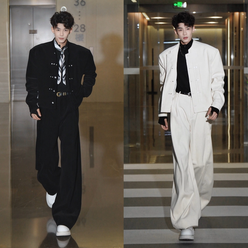 秋季新品美式复古立领夹克套装潮