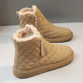 学生板鞋 新款 2023冬雪地靴中帮拉链加绒鞋 网红薄底轻便增高