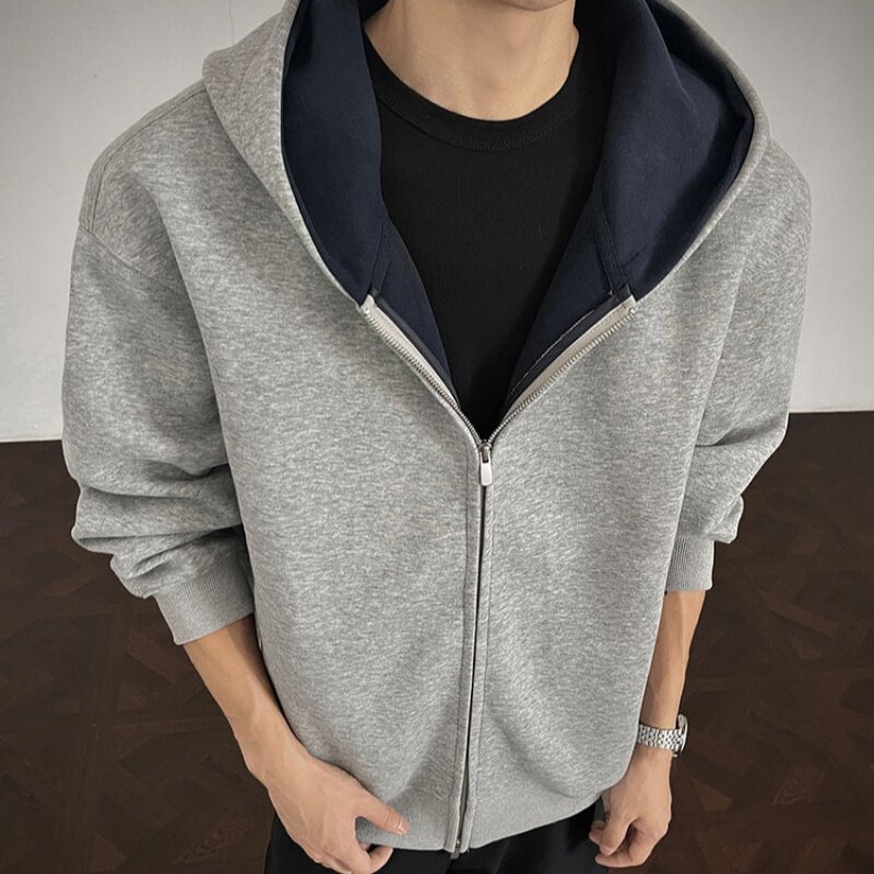 复古开衫卫衣男款春秋高级感廓形美式高街重磅硬挺潮牌连帽外套