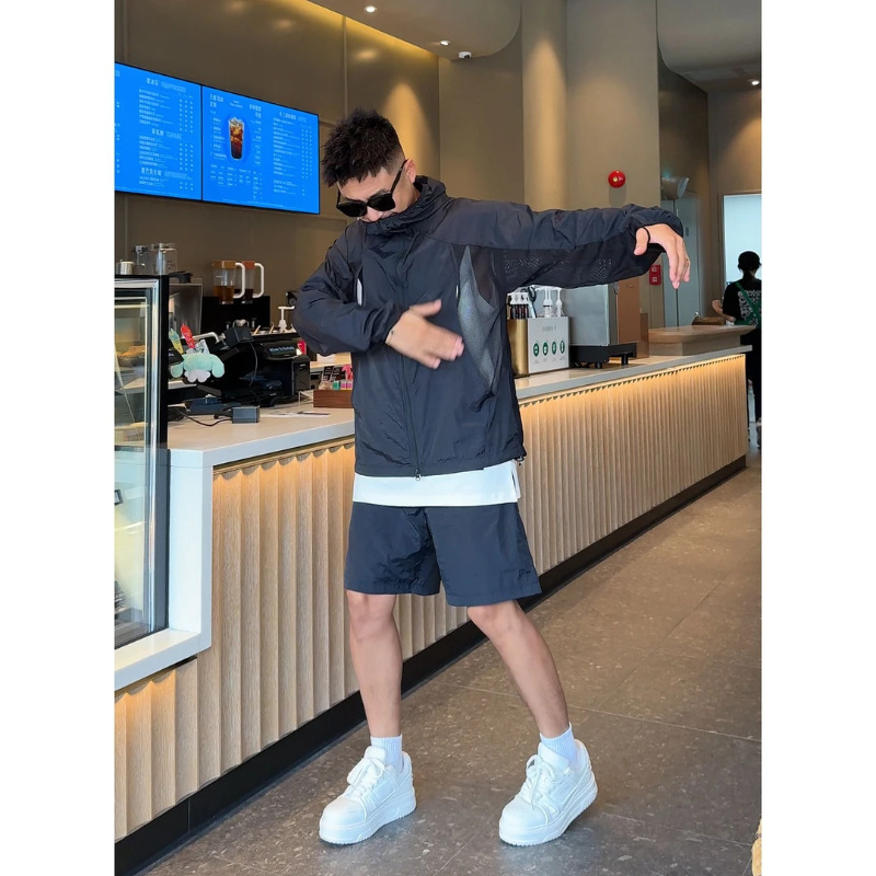 夏季男外套防晒短裤休闲运动套装中长款轻薄透气速干休闲时尚轻奢
