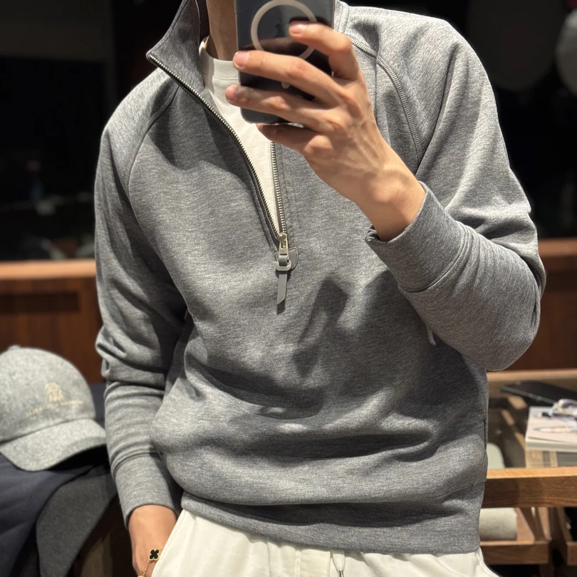 半拉链立领潮流舒适长袖卫衣男士插肩袖半拉链长袖T恤春秋款卫衣