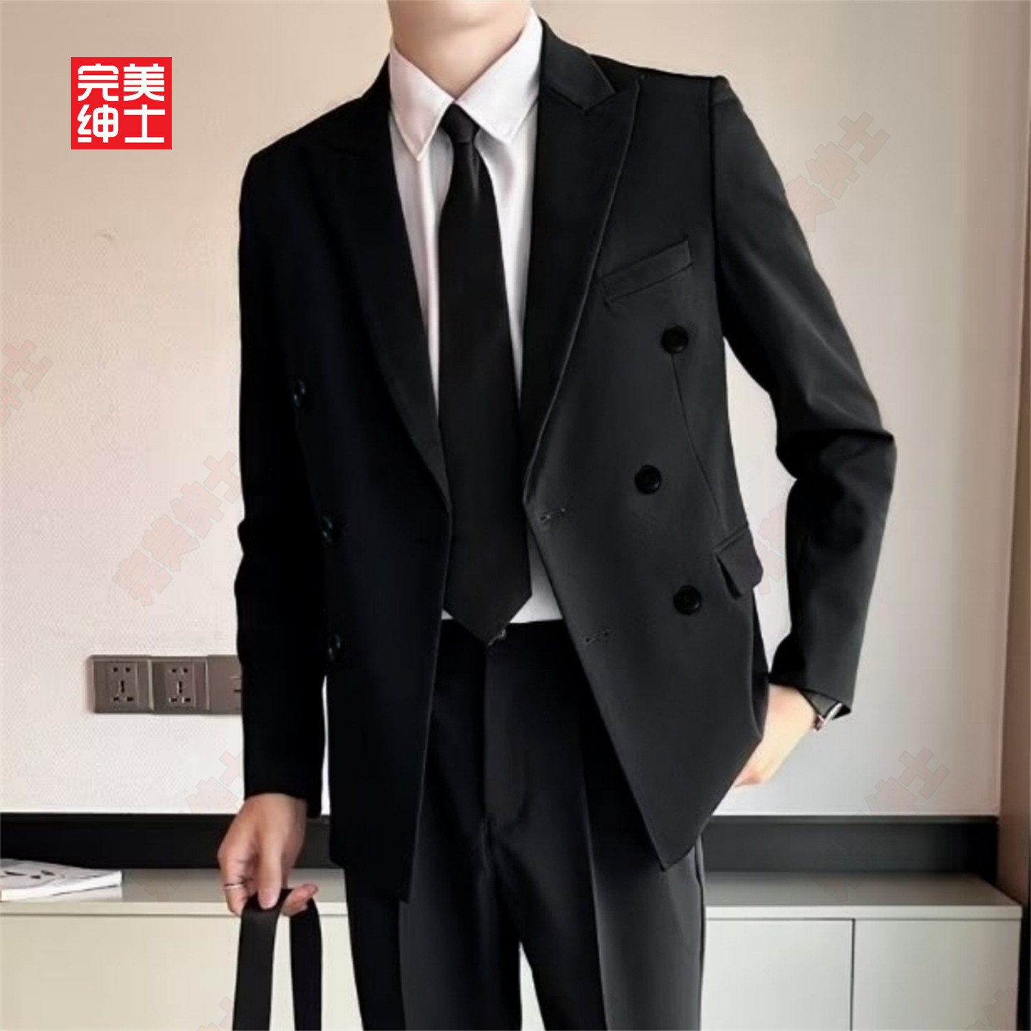 双排扣戗驳领西装男款高级感胖子穿大码结婚礼服男士西服套装高档