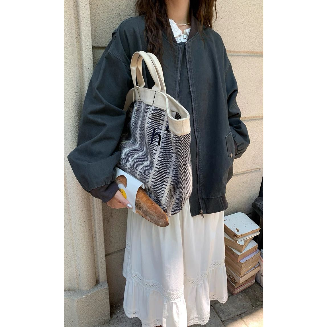 RAINY 酷帅街头感洗水做旧棒球服春秋女宽松复古拉链夹克短外套