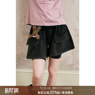 DIDDIMODA 卫裙女春夏 宽松百搭可调节松紧大口袋洗水短款