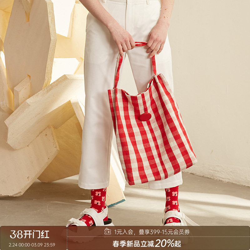 【清仓特价】DIDDI格子条纹帆布包日系原宿ulzzang单肩手提袋女