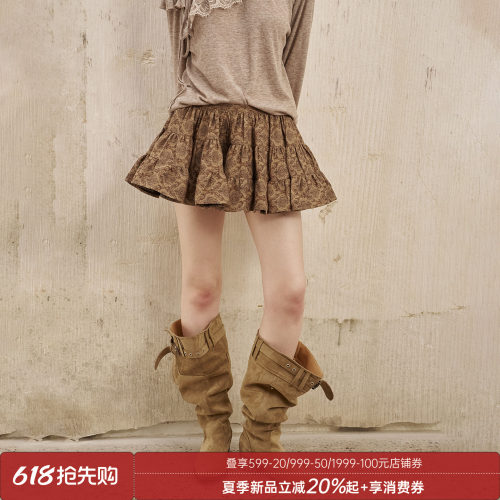 DIDDIMODA 波嬉风复古印花防走光蓬蓬裙A字蛋糕裙短裙早秋新款