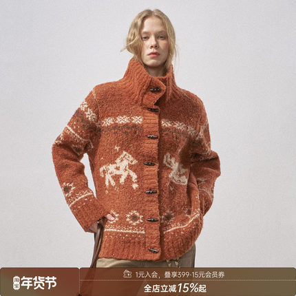 DIDDIMODA 飞鸟小马圈圈纱马年节日感毛衣牛角扣针织开衫冬季