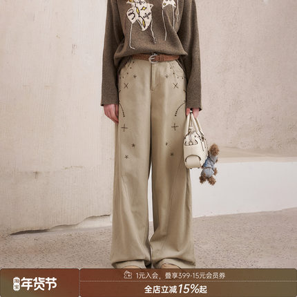 DIDDIMODA 仿烫钻直筒宽松长裤垂感高腰独特阔腿裤秋冬新款