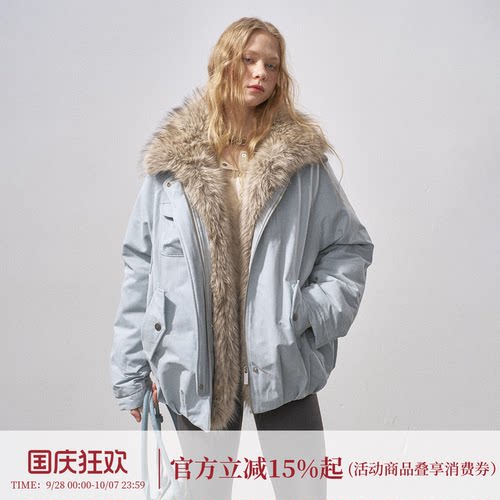 DIDDIMODA 花苞派克90白鸭绒毛毛领羽绒服女保暖外套冬季新款