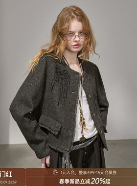 DIDDI MODA珠绣烟花小香风短款外套女松弛感百搭秋冬上衣2025新款