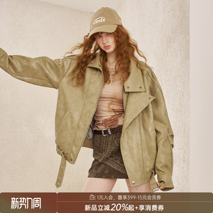 新款 DIDDIMODA 皮衣外套2025年秋季 宽松短款 嵌条分割机车长袖