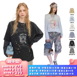 DIDDIMODA 衣橱直播间 假两件T恤 长袖 迷彩中裤 T恤 所有女生