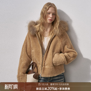 新款 DIDDIMODA 立体熊耳皮毛一体绒感环保皮草保暖毛领外套女冬季