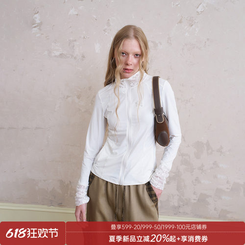 DIDDIMODA 修身少女层次感小狗刺绣蕾丝拼接防晒衣女夏UPF50+