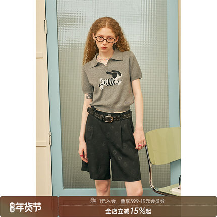 DIDDIMODA "飞奔的小狗"小翻领纯棉短袖百搭polo衫针织短袖上衣夏