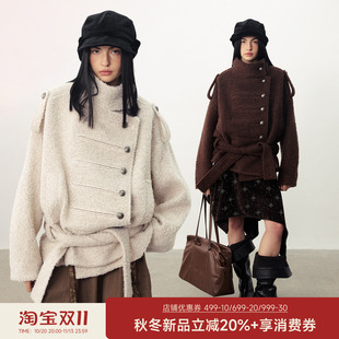 DIDDIMODA颗粒肌理拿破仑茧型廓形高立领羊毛大衣外套女2026新款