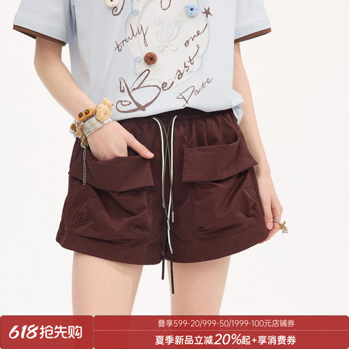 DIDDI MODA翻边大口袋工装裤宽松休闲运动短裤女2026年夏季新款