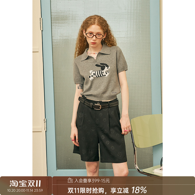 飞奔小狗polo衫修身针织短袖上衣