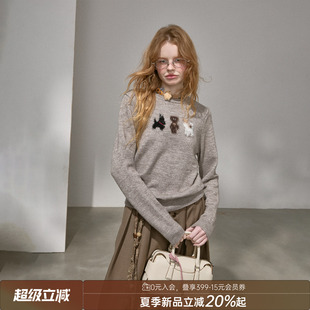 DIDDIMODA 人手一件仿貂毛小狗圆领套头打底衫宽松针织毛衣冬季