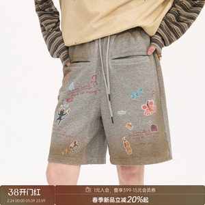 DIDDIMODA卡通动物贴画印花做脏卫裤五分裤女士休闲裤2026年新款