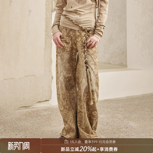 长裤 复古腰果花印花做旧直筒牛仔裤 DIDDIMODA 阔腿裤 清仓特惠