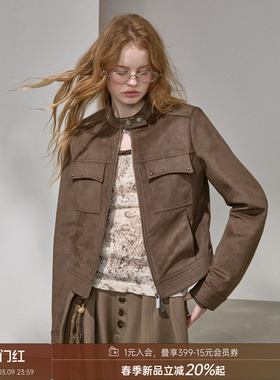 DIDDI MODA 短款立体剪裁修身麂皮绒夹克外套女春季新款